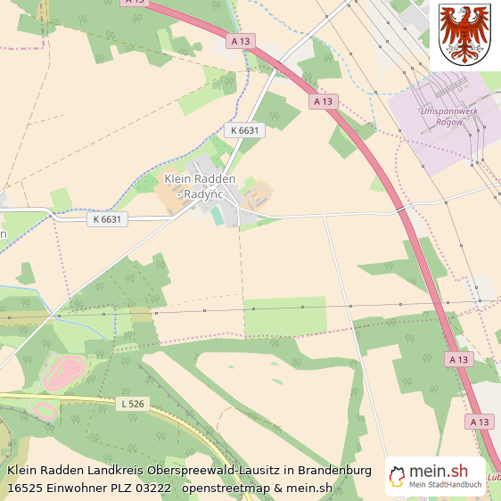 Klein Radden Landkreis Oberspreewald-Lausitz Lageplan © Openstreetmap Contributors Klein Radden Lageplan